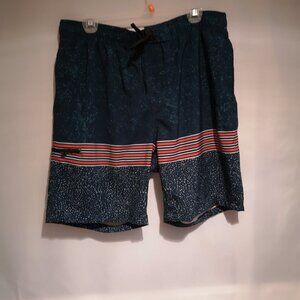 NWT TexFit Men's Size XL Lined Teal Orange White 4 Way Stretch Swim Shorts